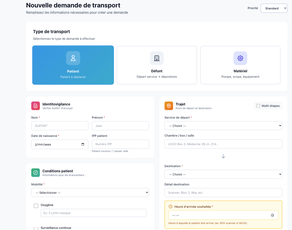 Formulaire de demande de transport